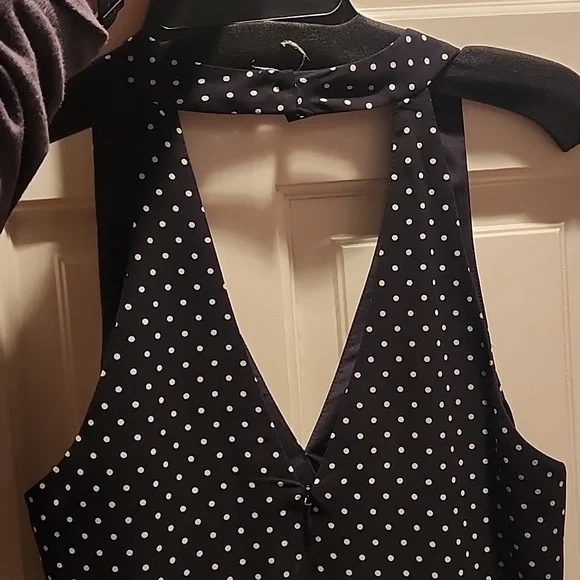 Polka Dot Swing Halter Faux Wrap Dress - Picture 6 of 7